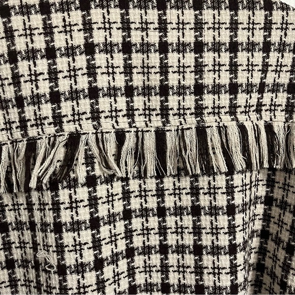 Hayden Los Angeles Boucle Houndstooth Fringe Jacket Shacket Brown Cream Size L - Picture 7 of 10